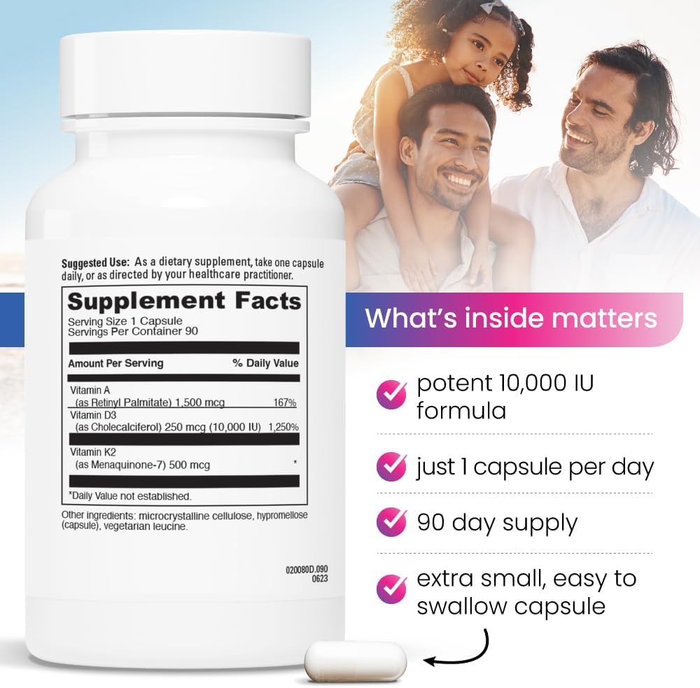 REVITALISE ADK Vitamin Supplement 10,000 IU – High Potency Vitamin A, D3 and K2 (MK-7) for Bone Strength, Heart Health and Immune Support - görsel 2