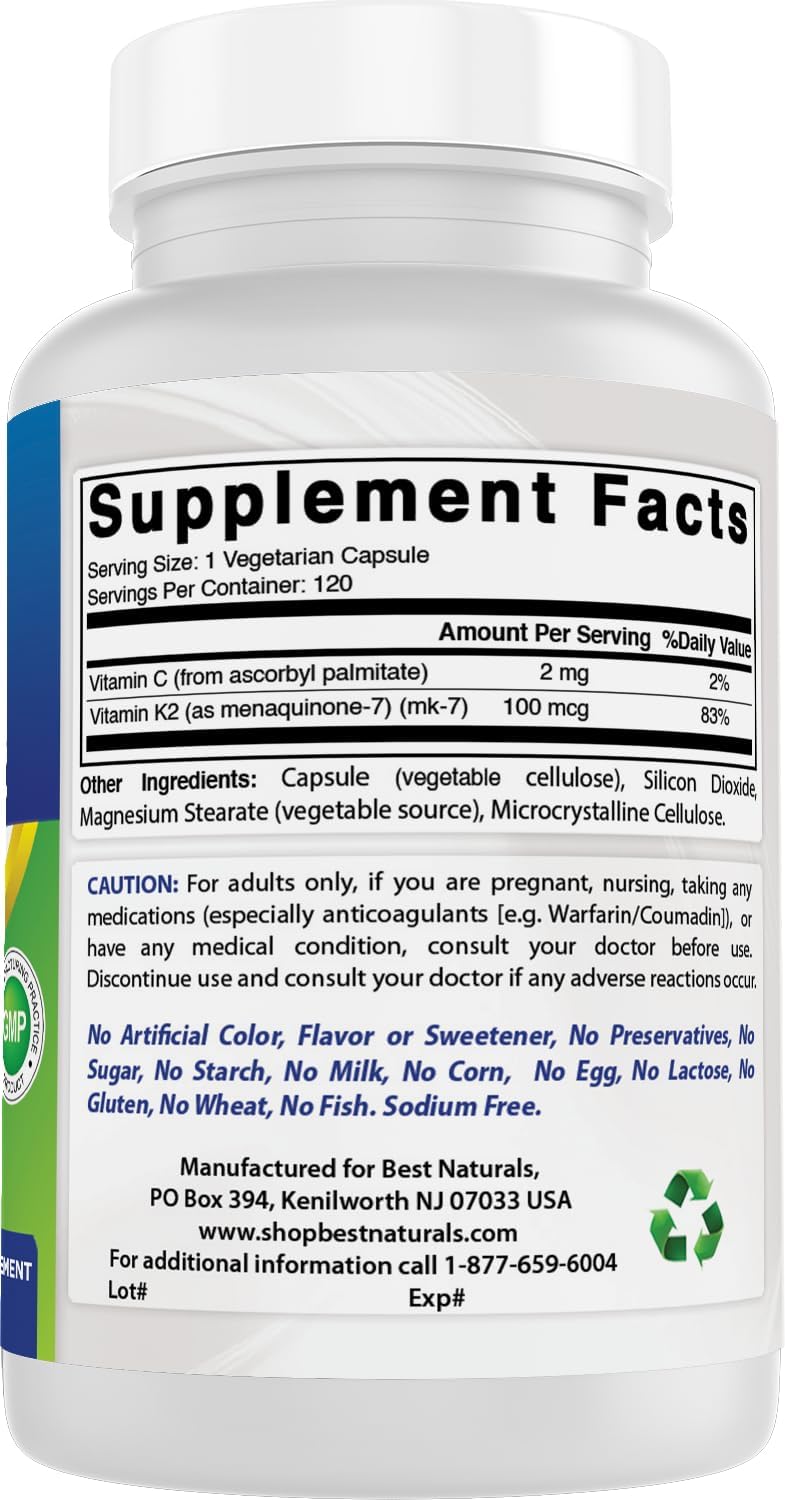 Best Naturals MK-7 Vitamin K2 100 mcg, 120 Vcaps - görsel 6