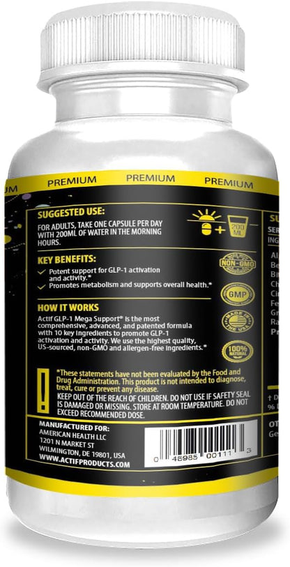 ACTIF GLP-1 Mega Support with 10 Advanced Weight Factors and Probiotics - 60 Capsules