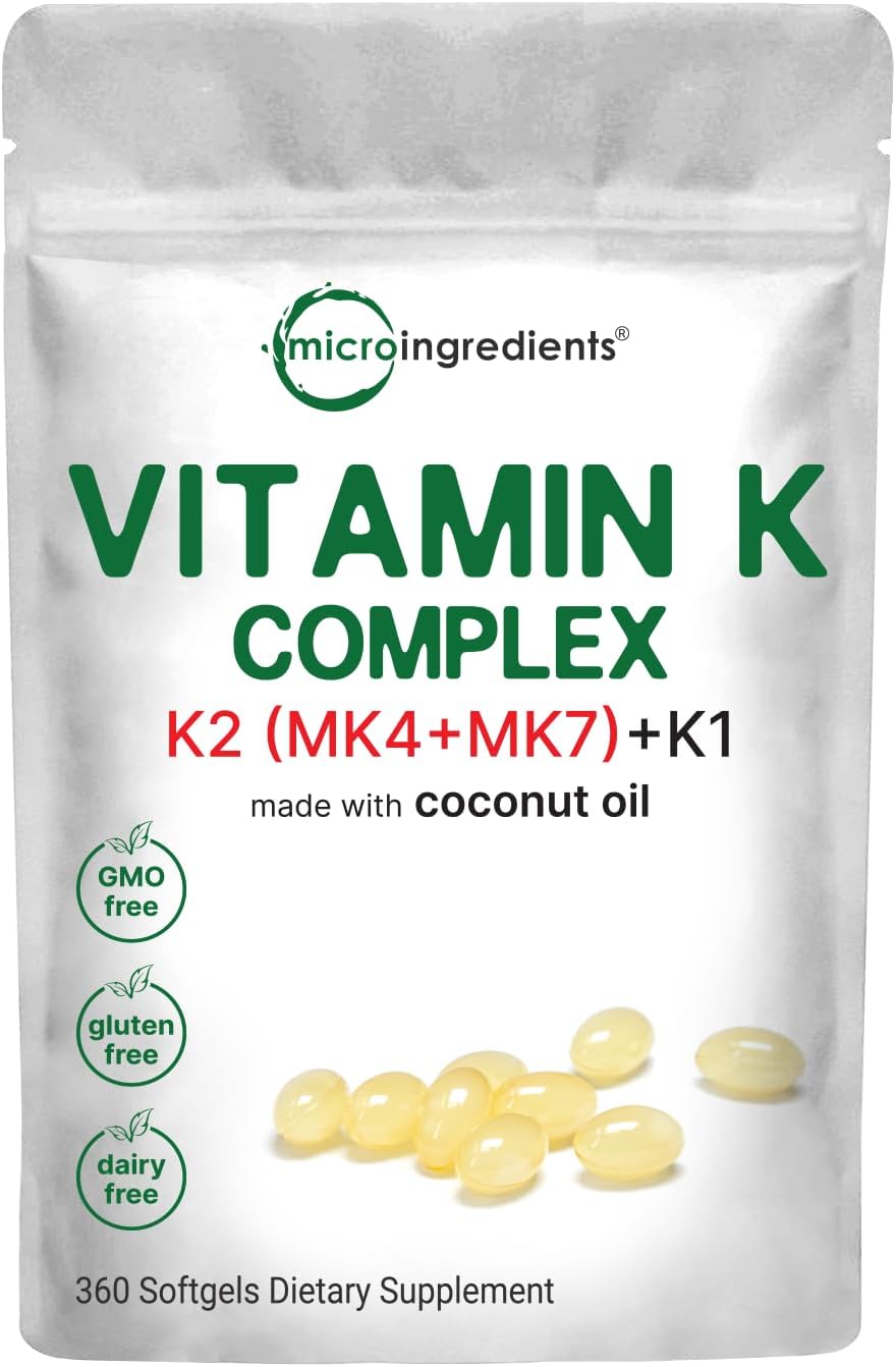 Super Vitamin K Complex (K2 MK7 + MK4 & K1), 360 Coconut Oil Softgels | Easily Absorbed K Vitamins, Active Menaquinone Complex | Non-GMO - görsel 1