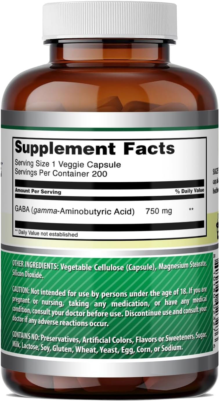 Amazing Formulae GABA 750mg Veggie Capsules, 200 Count - görsel 5