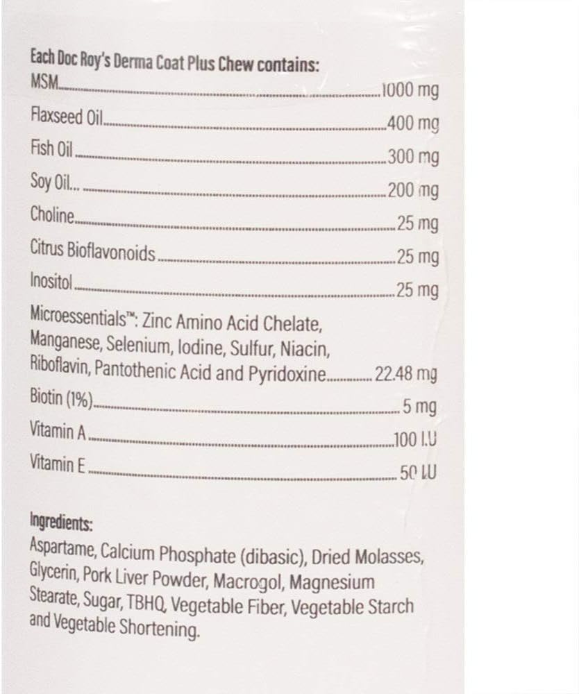 Doc Roy’s Derma Coat Plus Dog Supplement, Supports Healthy Skin, Coat & Nails, with Omega-3-6-9 Fatty Acids, Biotin & Antioxidants, 60 Chews for Medium and Large Dogs - görsel 8