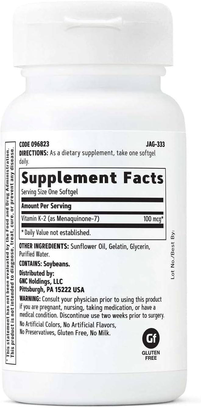 GNC Vitamin K-2 100mcg – Menaquinone-7 for Bone Health – 60 Softgels - görsel 2