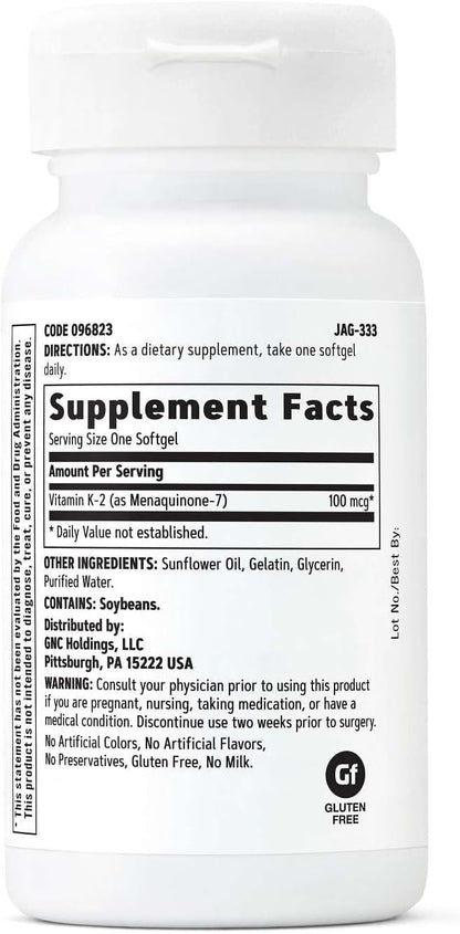 GNC Vitamin K-2 100mcg – Menaquinone-7 for Bone Health – 60 Softgels
