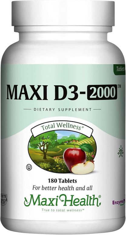 Maxi Health Vitamin D3 2000 IU Tablets – Kosher, Easy to Swallow, 90 Tablets