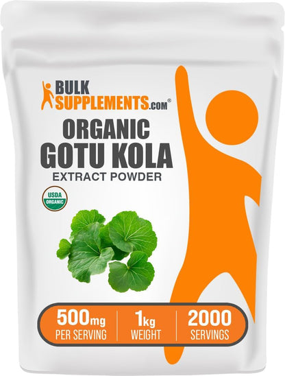BulkSupplements.com Organic Gotu Kola Extract Powder - Gotu Kola Powder from Centella Asiatica Herb - Gluten-free, 500mg per Serving, 1kg (Pack of 1)