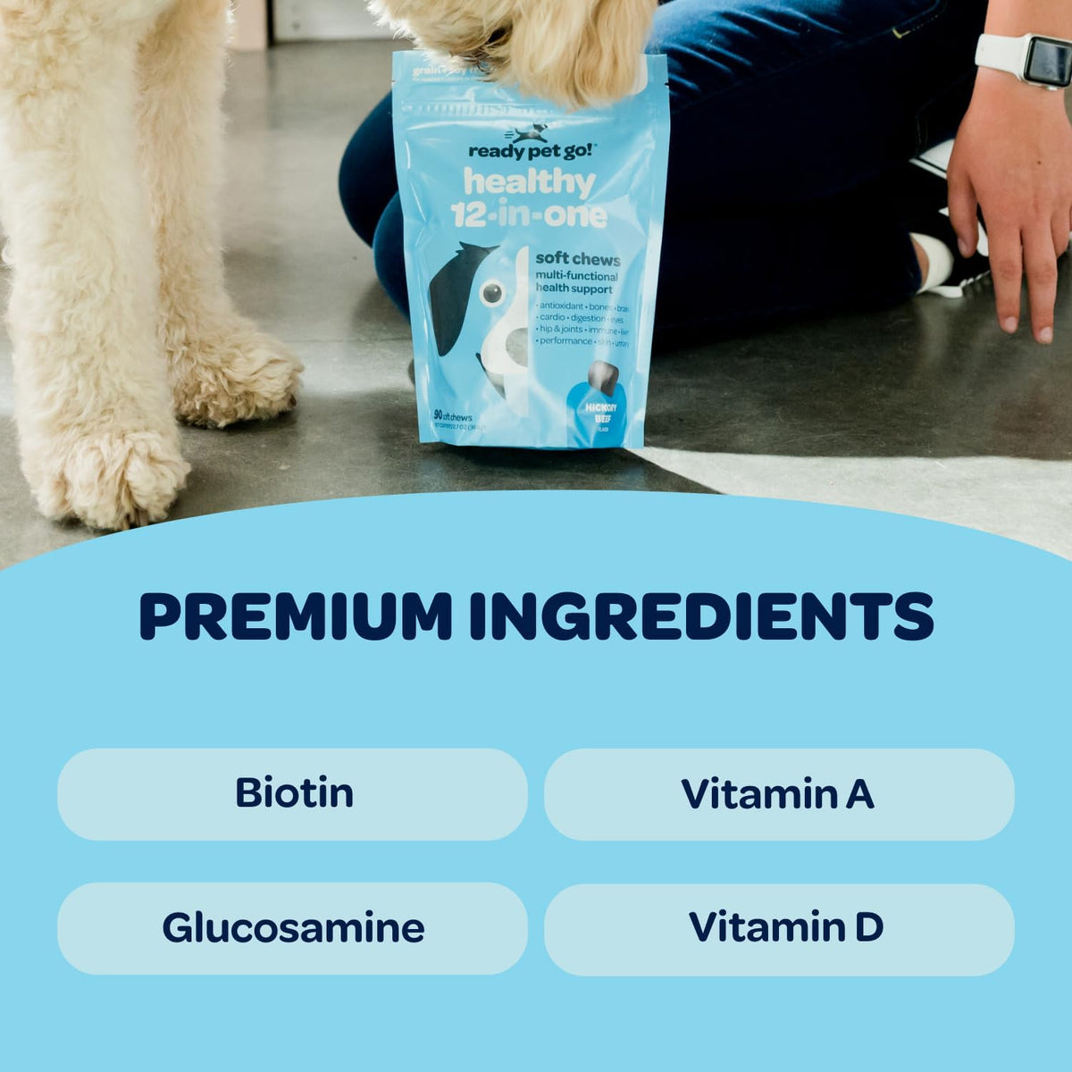 12-in-1 Complete Multivitamin for Dogs - Glucosamine, Chondroitin, Probiotics - NASC Certified - 90 Chews - görsel 2