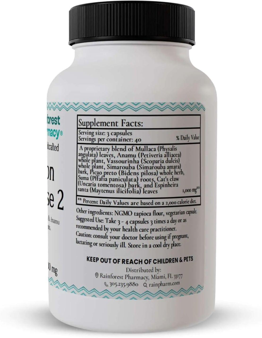 Rainforest Pharmacy N-Tense (2) Wildcrafted Amazon Rainforest Herbal Supplement for Cellular Support 500 mg | 120 Vegetable Capsules with Mullaca, Anamu, Cat's Claw, Suma - görsel 3