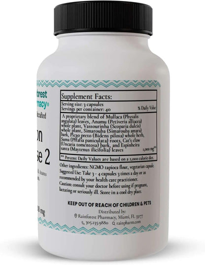 Rainforest Pharmacy N-Tense (2) Wildcrafted Amazon Rainforest Herbal Supplement for Cellular Support 500 mg | 120 Vegetable Capsules with Mullaca, Anamu, Cat's Claw, Suma