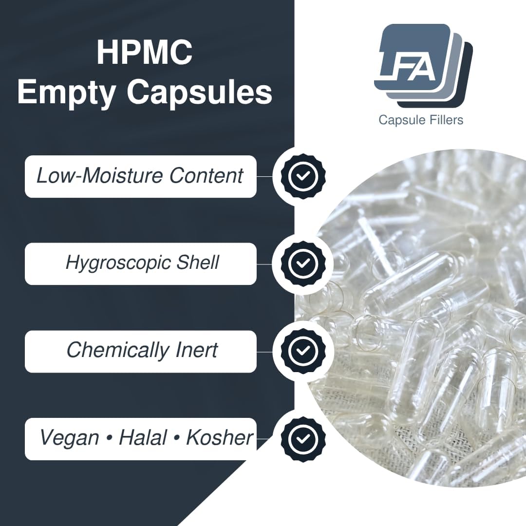 Empty Capsules Size 1 - Clear Vegan HPMC - 500 Count - Easy Snap Vegetarian Capsules for DIY Powder Supplements - görsel 2