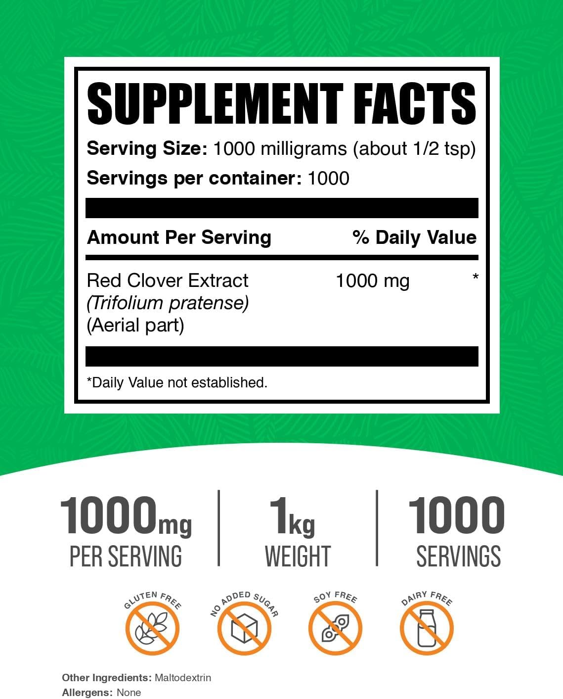 BulkSupplements Red Clover Extract Powder - Trifolium Pratense, 1kg (2.2 lbs) - görsel 2