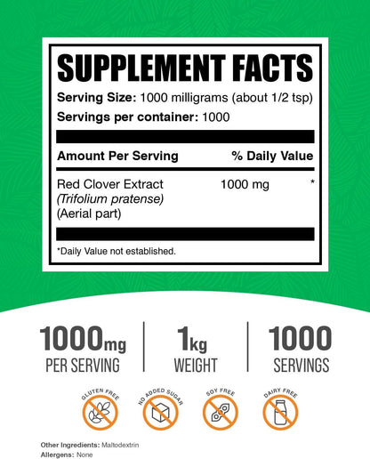 BulkSupplements Red Clover Extract Powder - Trifolium Pratense, 1kg (2.2 lbs)