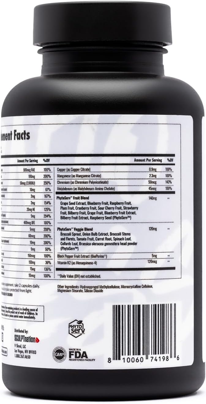 Sculpt Nation by V Shred Multivitamin - Daily Multivitamin for Women and Men with Zinc, Vitamin C, and Copper, Nutritional Support with One Serving of Fruit and Vegetables - 60 Capsules - görsel 5