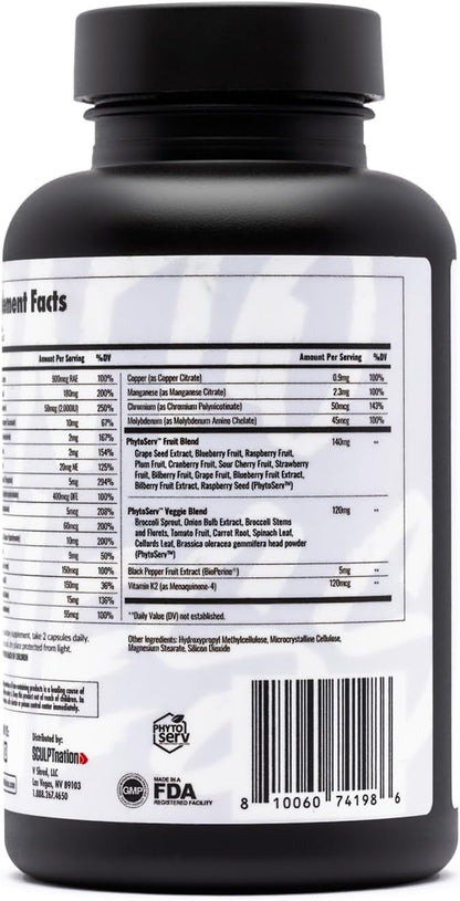 Sculpt Nation by V Shred Multivitamin - Daily Multivitamin for Women and Men with Zinc, Vitamin C, and Copper, Nutritional Support with One Serving of Fruit and Vegetables - 60 Capsules