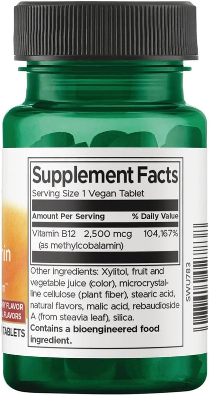 Swanson Vitamin B12 Methylcobalamin - Natural Black Cherry Flavoured 2500 mcg 60 Tablets (2 Pack)