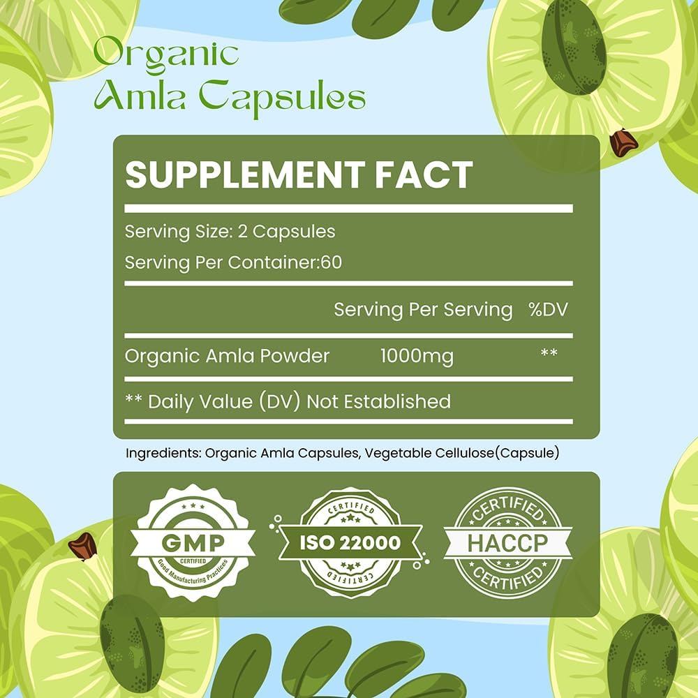Amla Capsules (Phyllanthus Emblica) – Amalaki Amla 120 Capsules | Natural Antioxidant Superfood | Herbal Supplement Made with Organic Amla Fruit Powder - görsel 2