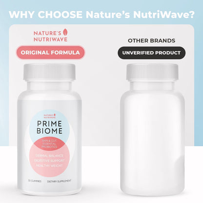 Nature's NutriWave PrimeBiome Gummies – Plant-Based Prebiotic with Inulin, Lion's Mane and Ginger – 30 Gummies