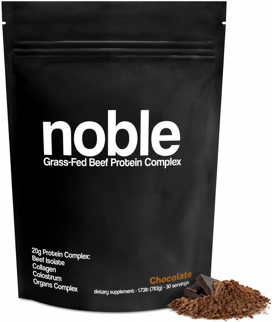 Noble All-in-One Chocolate Protein Powder, 21g Grass-Fed Beef Protein & Collagen, Colostrum & Organ Blend, Whey-Free, Seed Oil-Free, Zero-Carb, 30 Servings (1.75lbs) - görsel 1