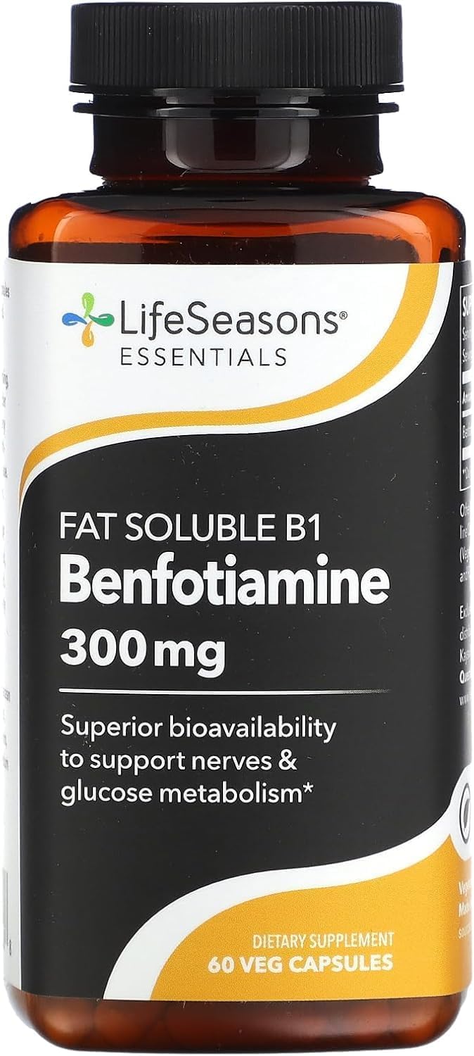 LifeSeasons Benfotiamine 300 mg per 2 Capsules – High-Absorption Fat-Soluble Vitamin B1 Supplement for Nerve & Metabolic Support, Cognitive & Circulatory Health – 60 Vegan Capsules - görsel 1