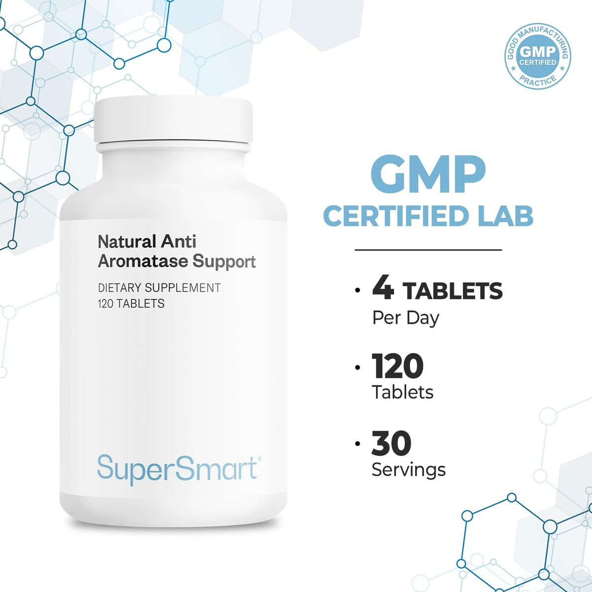Supersmart – Natural Anti Aromatase Support (Advanced Formula) – with DIM, Genistein, Chrysin – Aromatase Inhibitor Supplement | Non-GMO & Gluten-Free – 120 Tablets - görsel 5