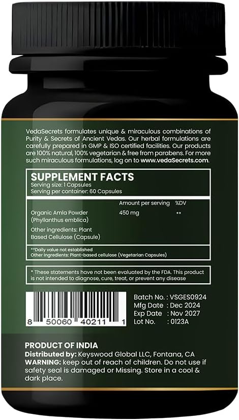 VedaSecrets Organic Amla Capsules - Vitamin C Supplement (60 Count) - görsel 5