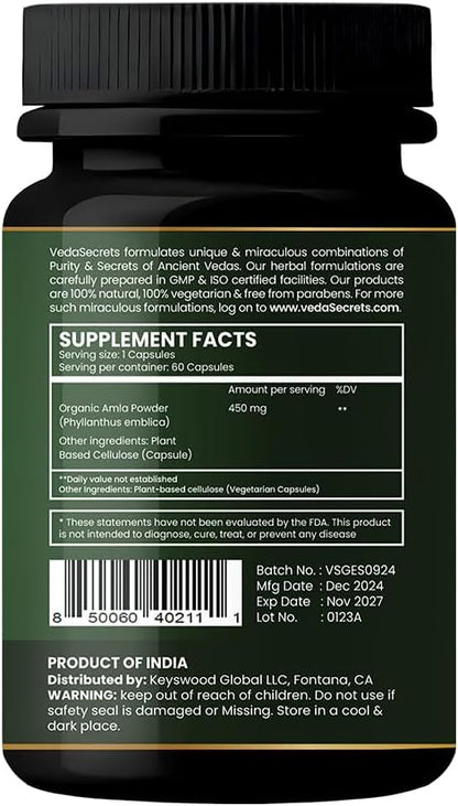 VedaSecrets Organic Amla Capsules - Vitamin C Supplement (60 Count)