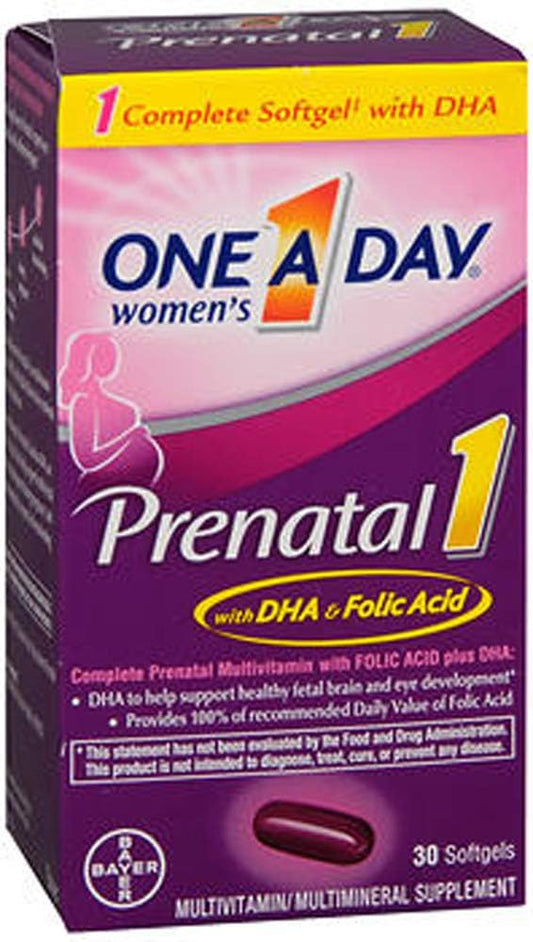 One-A-Day Prenatal 1 with DHA & Folic Acid Softgels, 30 Softgels (Pack of 2)