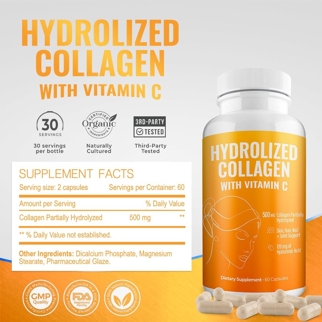 Aura Vitamin Hydrolysed Collagen with Vitamin C and Hyaluronic Acid Capsules, 500 mg, 120 Capsules (2 Bottles) - görsel 6
