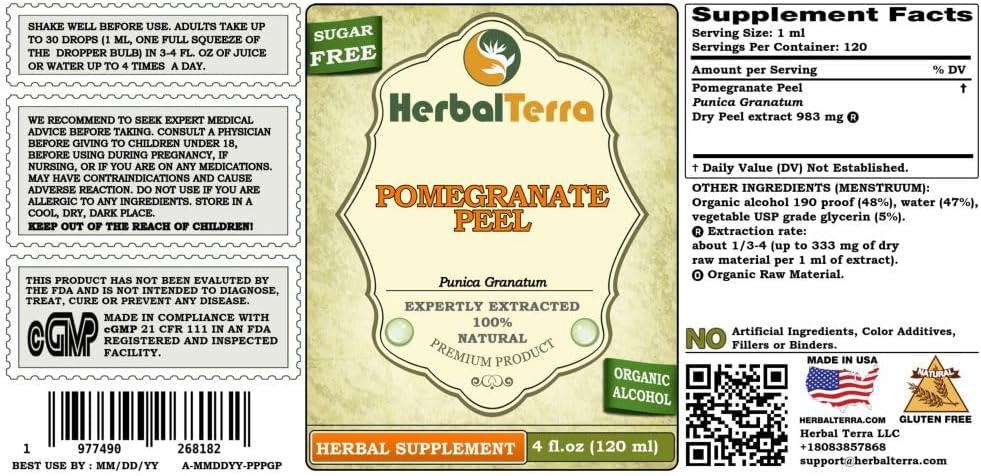HerbalTerra Pomegranate Peel Liquid Extract - 4 oz (120 ml) - görsel 2