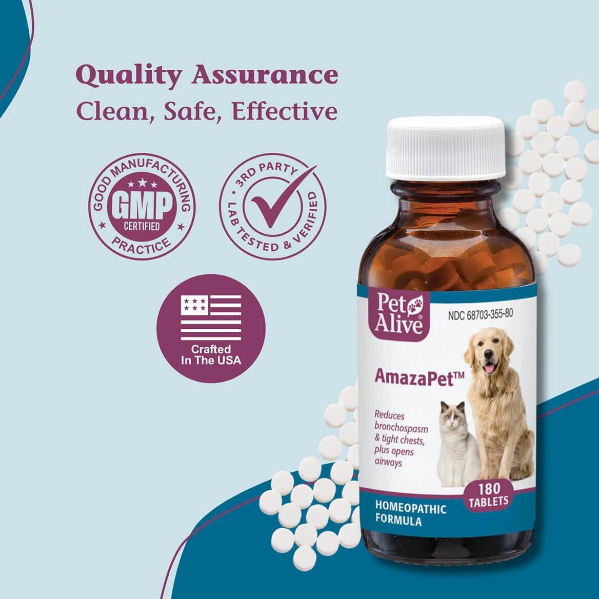 AmazaPet – Dog Cough & Respiratory Support Tablets – Supports Healthy Lung Function & Easy Breathing – Safe for Dogs & Cats – Comfort for Occasional Cough, Throat & Bronchial Wellbeing – 180 Tablets - görsel 7