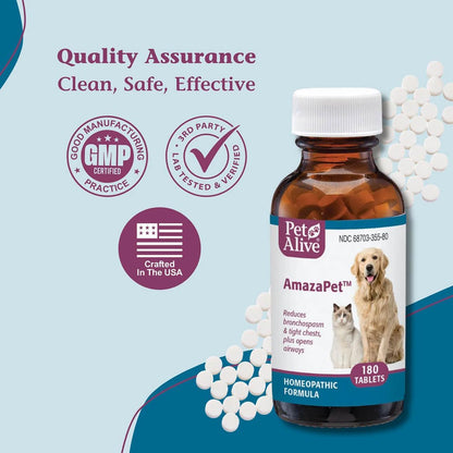 AmazaPet – Dog Cough & Respiratory Support Tablets – Supports Healthy Lung Function & Easy Breathing – Safe for Dogs & Cats – Comfort for Occasional Cough, Throat & Bronchial Wellbeing – 180 Tablets
