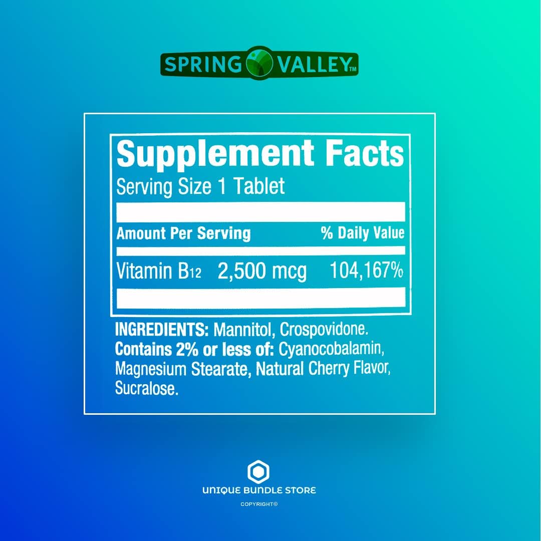 Spring Valley Vitamin B12 2500 mcg Quick-Dissolve Tablets, Cherry Flavour, 120 Count - görsel 5
