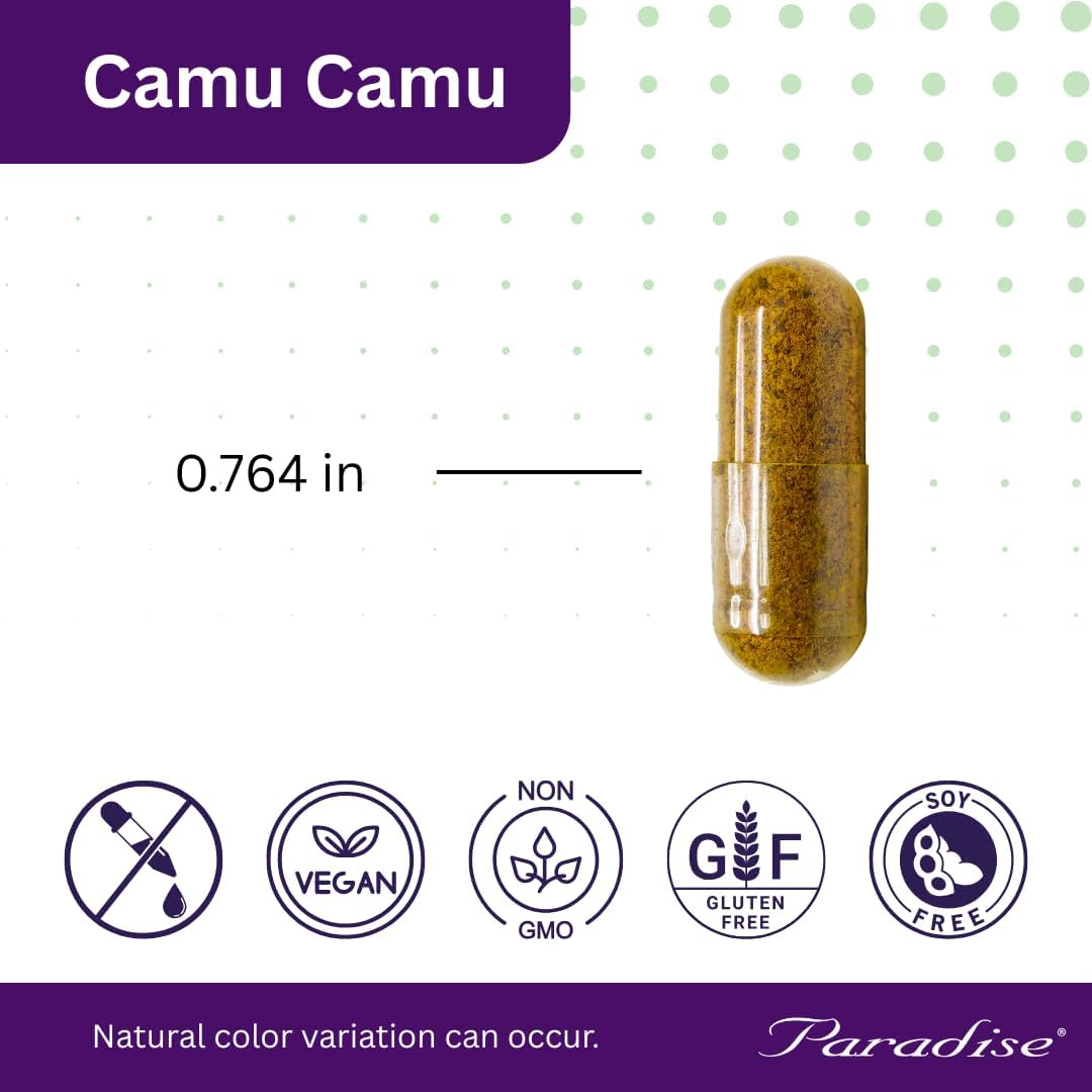 Paradise Herbs, Organic Camu Camu Extract, 400 mg, Rich in Vitamin C, Pure & Potent, Gluten-free, Non-GMO, Vegan, 180 Vegetarian Capsules - görsel 8