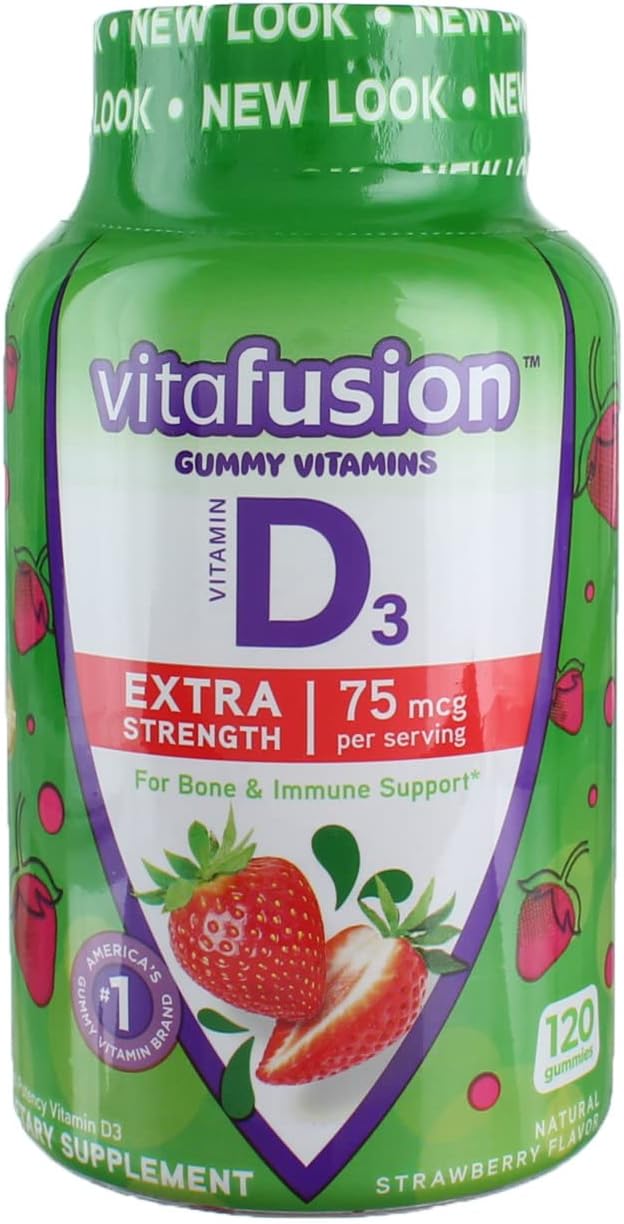 Vitafusion Extra Strength D3 Gummies, Natural Strawberry, 2-Pack (120 Gummies Total) - görsel 1