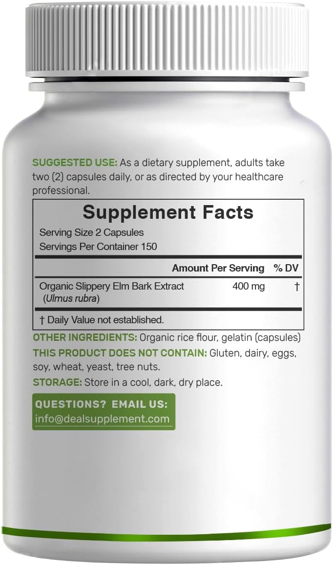 DEAL SUPPLEMENT Slippery Elm Capsules – 300 Capsules, Organic Inner Bark Powder Extract - görsel 6