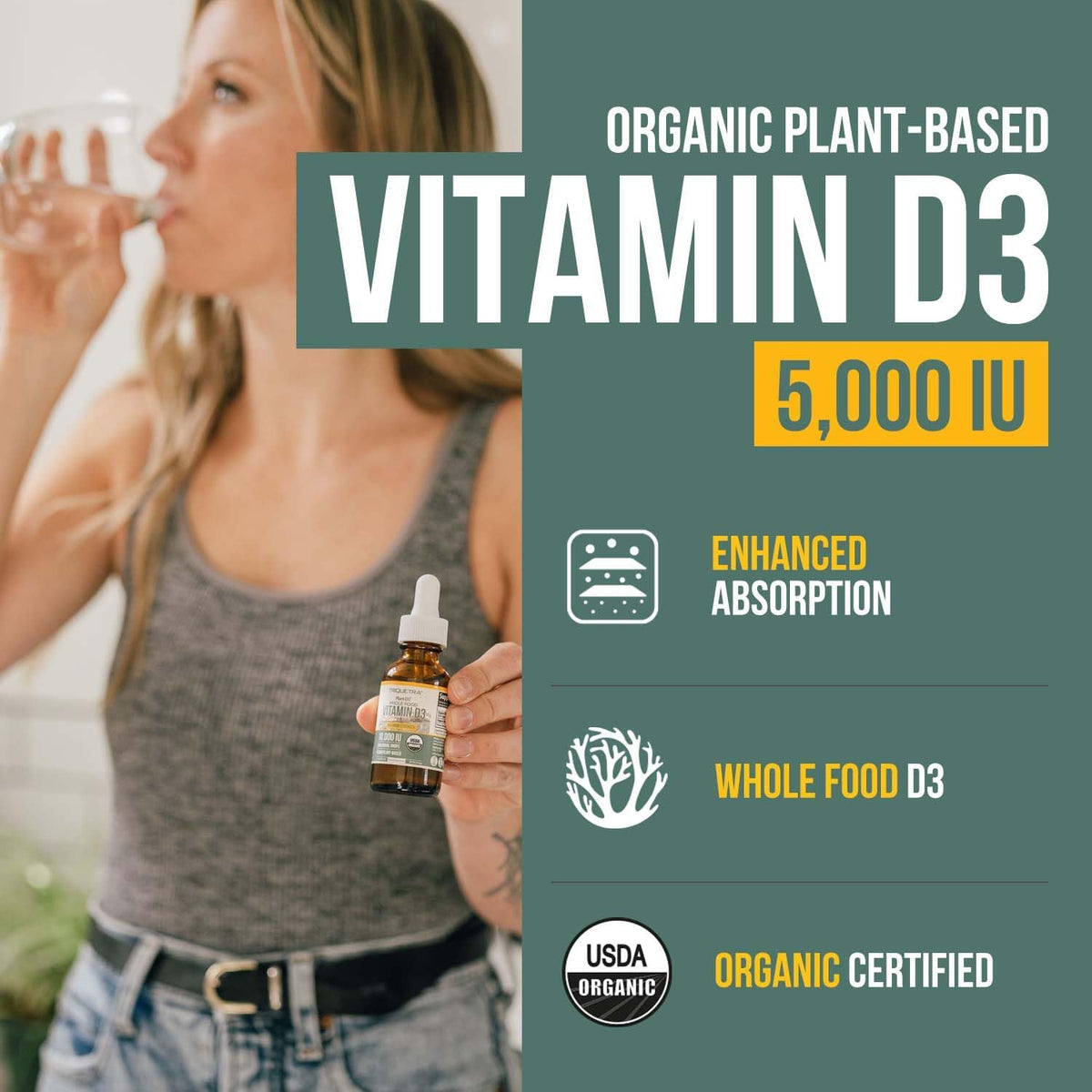 Plant-D3 Organic Vitamin D3 5000 IU - Vegan Sublingual Liquid Drops (30 ml) - görsel 2
