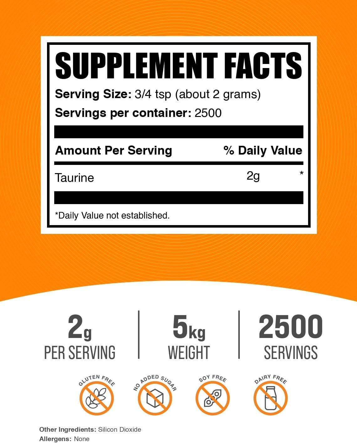 BulkSupplements.com Taurine Powder – 5kg (11 lbs) – Unflavoured, Gluten-free, 2g per Serving - görsel 2