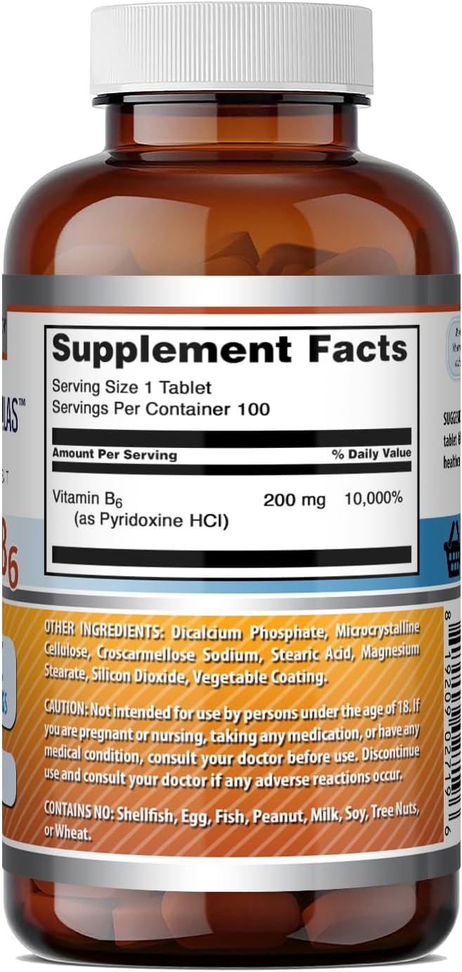 Amazing Formulae Vitamin B6 (Pyridoxine) 200mg, 100 Tablets - görsel 5