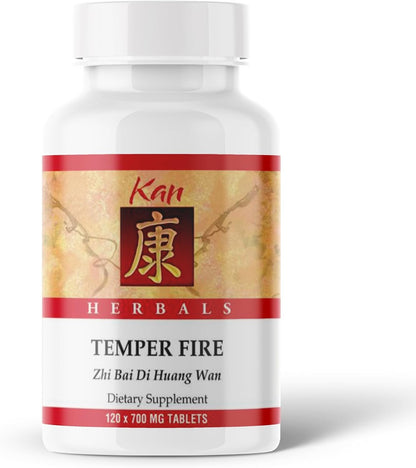 Kan Herb Company Temper Fire – Traditional Herbal Formula with Prepared Rehmannia, Anemarrhena & Phellodendron – Supports Cooling Balance, Moisture Comfort & Grounded Ease – 120 Tablets