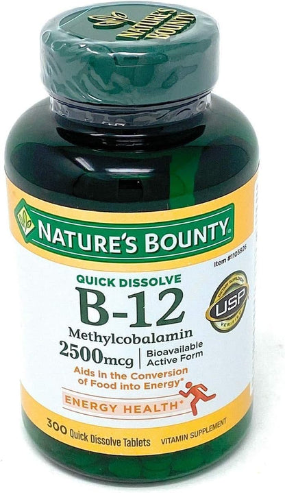 Nature's Bounty Vitamin B12 2500 µg, 300 Sublingual Tablets