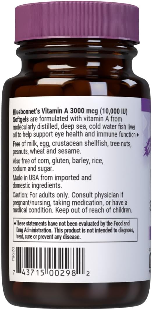 Bluebonnet Nutrition Vitamin A 10,000 IU from Fish Oil - 100 Softgels - görsel 3