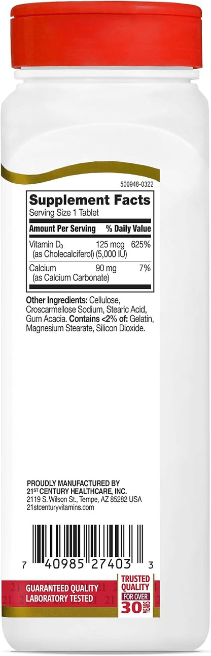 21st Century D 5000 IU Tablets with Calcium, 360 Count (Pack of 2)