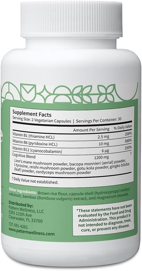 Pattern Wellness Cognitive Complex – Brain Health & Mental Clarity, Lion's Mane, Bacopa & B Vitamins, 60 Capsules - görsel 3
