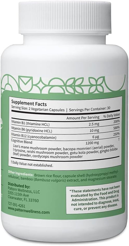 Pattern Wellness Cognitive Complex – Brain Health & Mental Clarity, Lion's Mane, Bacopa & B Vitamins, 60 Capsules