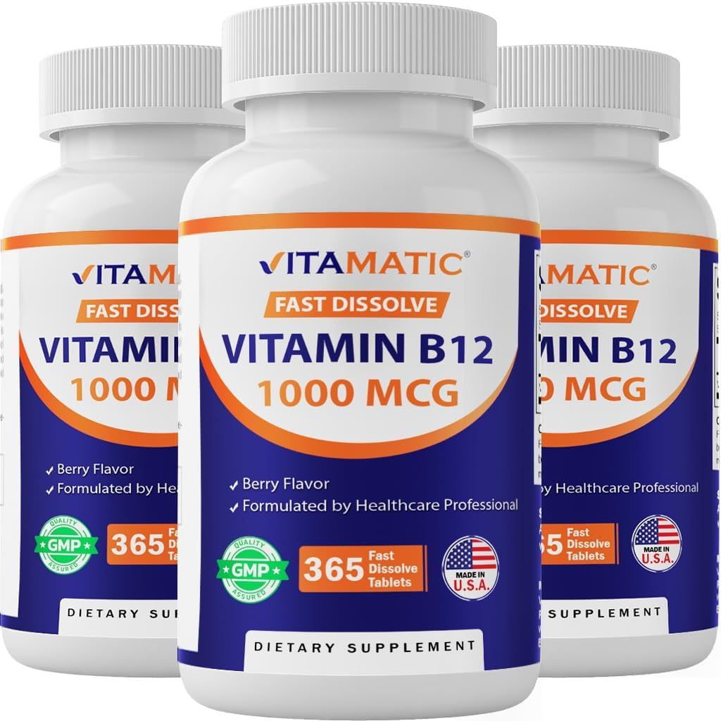 Vitamatic Vitamin B12 1000 mcg Fast Dissolve Tablets – Natural Berry Flavour – 365 Tablets per Bottle – Supports Energy Metabolism & Nervous System Health - görsel 10