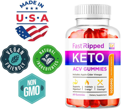 Fast Ripped Keto ACV Gummies - Apple Cider Vinegar 1050mg Supplement, 180 Gummies (3-Pack)