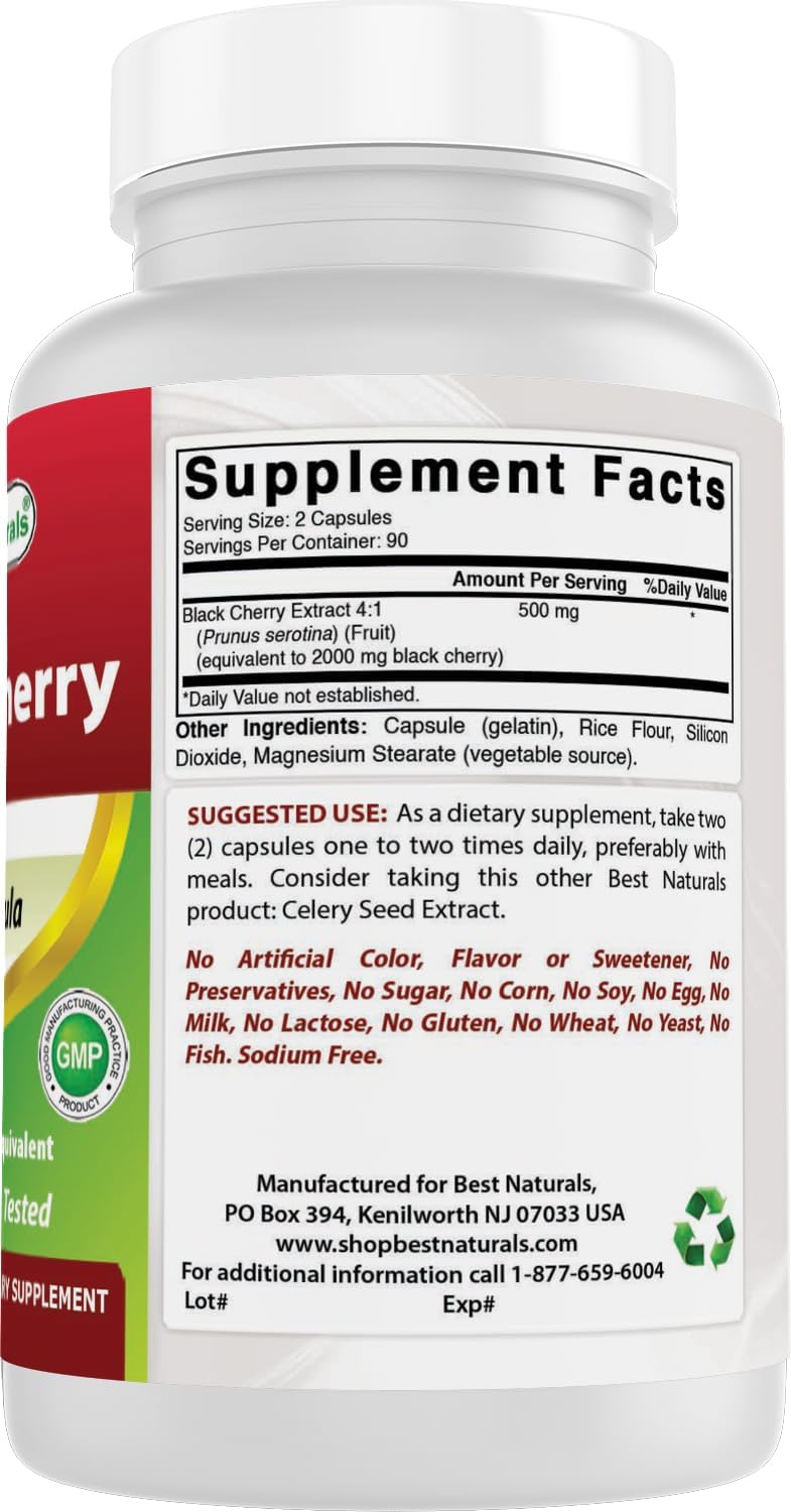 Best Naturals Black Cherry 1000 mg Capsules, 180 Count - görsel 6