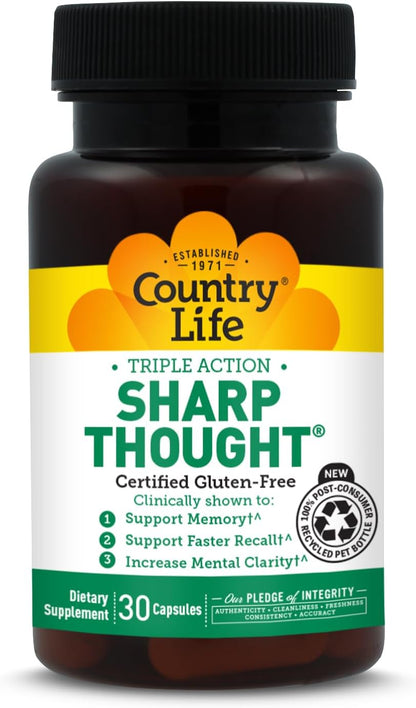 Country Life Sharp Thought - Memory & Cognitive Support Supplement with Phosphatidylserine + DHA, 60 Capsules