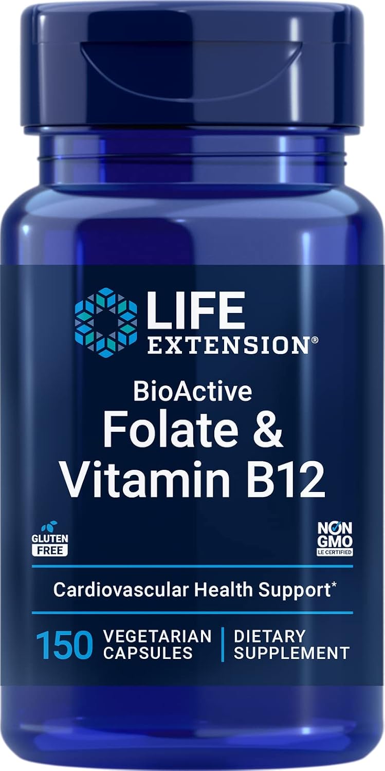 Life Extension BioActive Folate & Vitamin B12, 150 Vegetarian Capsules - görsel 1