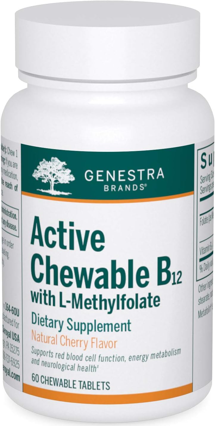 Genestra Brands Active Chewable B12 with L-Methylfolate, 60 Chewable Tablets, Natural Cherry Flavour - görsel 1